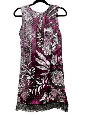 Manila Grace Sleeveless Floral Lace Trim Slip Dress 38 US XS Made In Italy New